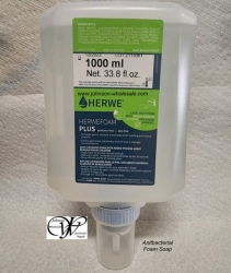 Herwe 115210 Foam Plus Antibacterial Soap 4/1Lit with 1 Hands Free Dispenser w/3 Cases