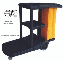 Janitor Cart MJC2144 Black with Yellow Zipper Bag 3 Shelves Bucket Space