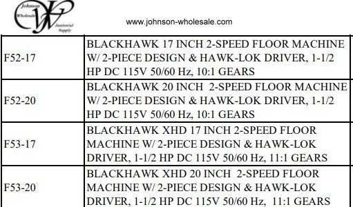 Hawk Blackhawk Buffer 17 or 20 inch 2 Speed