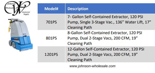 EDIC Polaris 700PS 701PS Self Contained Carpet Extractor