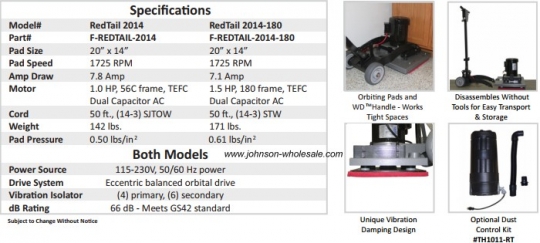 Hawk Enterprises Redtail 2014 F-REDTAIL2014 Orbital Floor Machine Red call for price