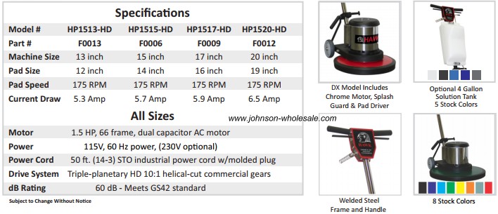 hawk standard specs