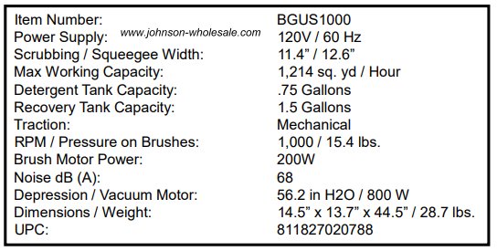 bgus1000 specs